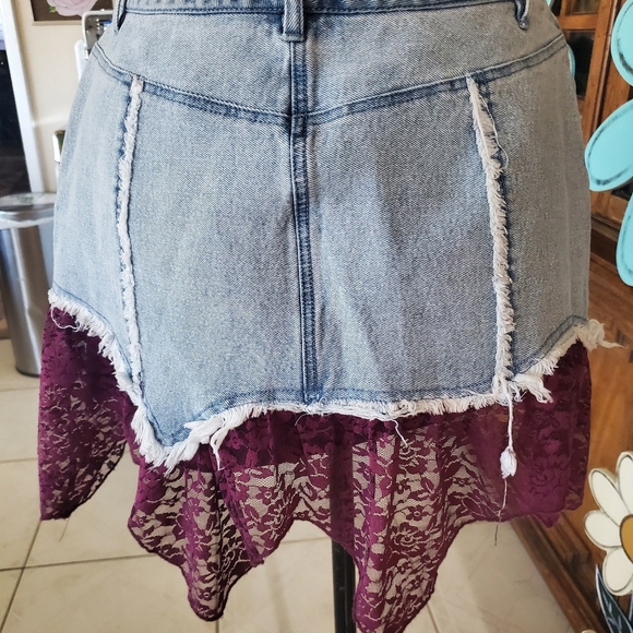 Hot Topic Red and Purple Skirt with Distressed Hem - Picture 4 of 10